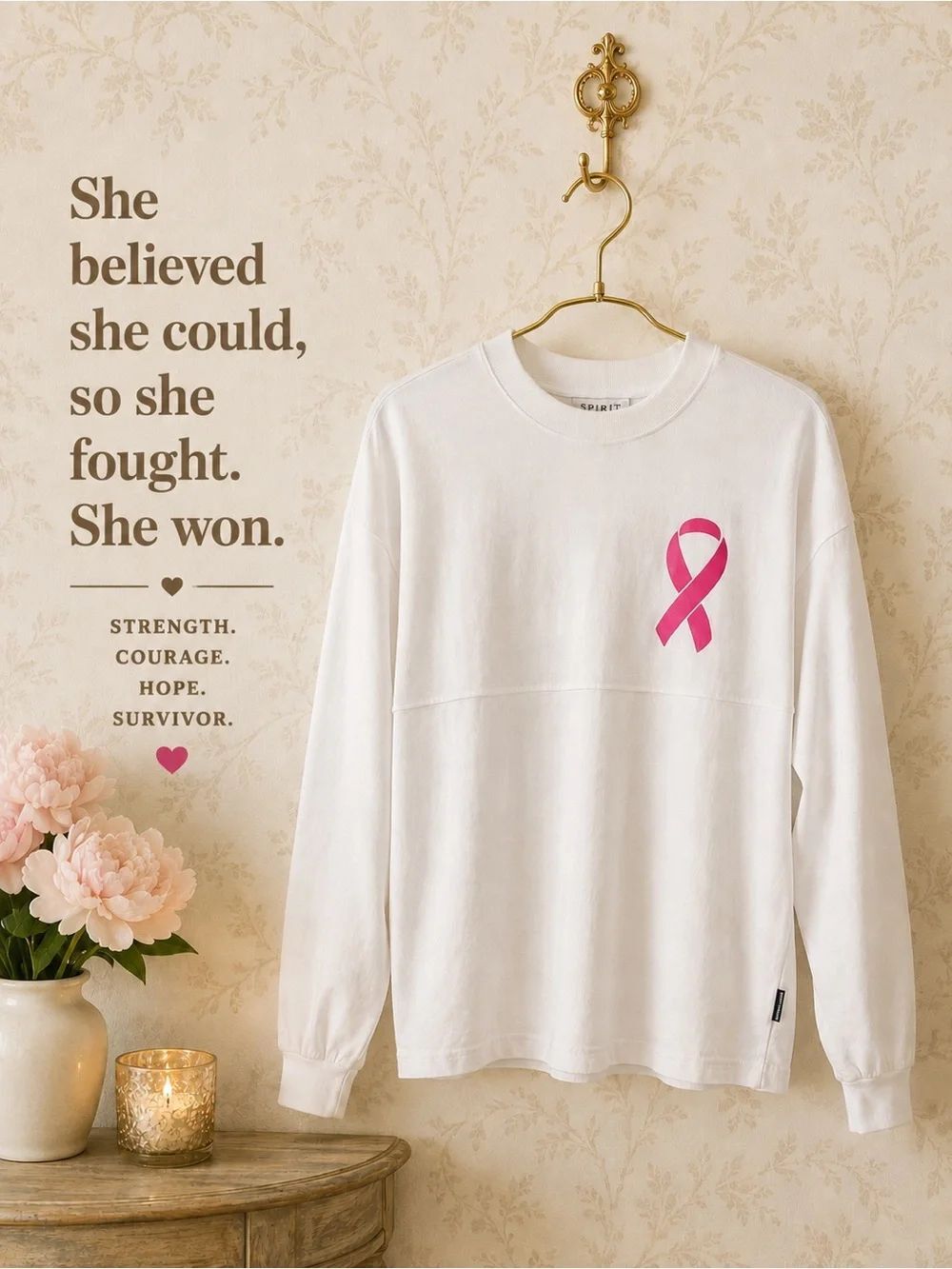 NWT Spirit “Southern Strong” Breast Cancer Awareness Long Sleeve Tee XS